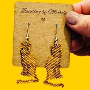 Handwoven Orange Tabby Cat Earrings - Unique Marmalade Cat Portrait Gift for Her